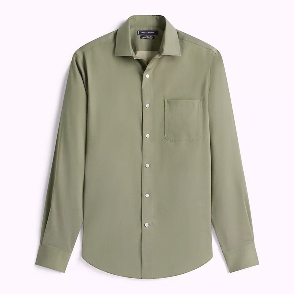 Tommy Hilfiger Men's Green Dress Shirt - Size 18, 36/37